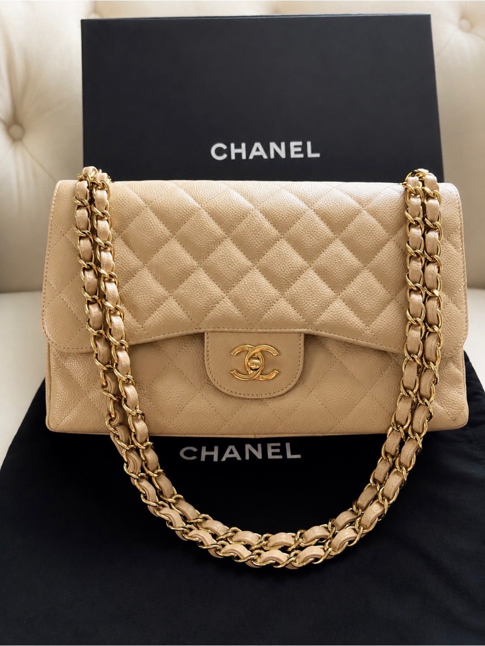 Chanel Classic Caviar Double Flap Jumbo Size